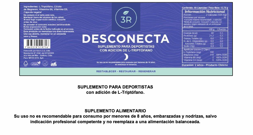 Desconecta 60 capsulas 3R (Magnesio, Triptofano, Vit D y Vit B6)