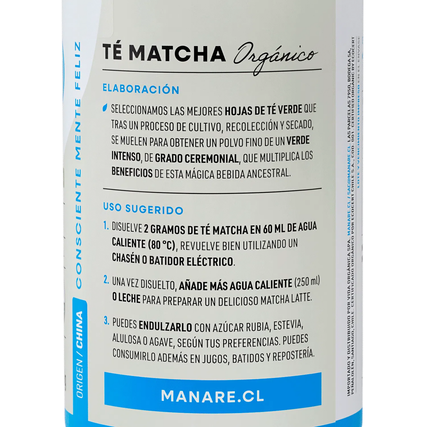 Té Matcha orgánico manare 100grs