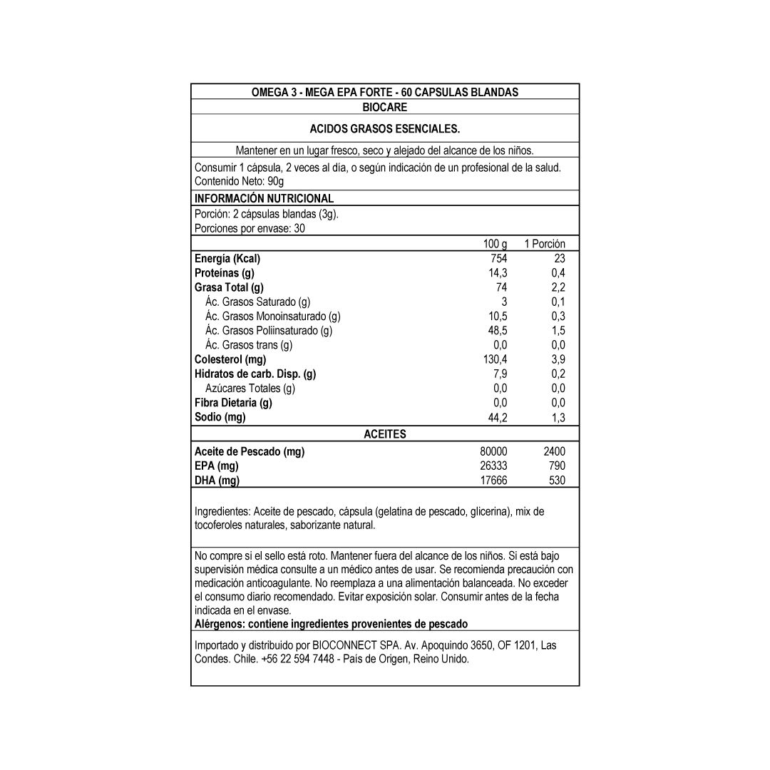 Omega 3 - Mega EPA Forte - Aceite de Pescado - 60 cápsulas