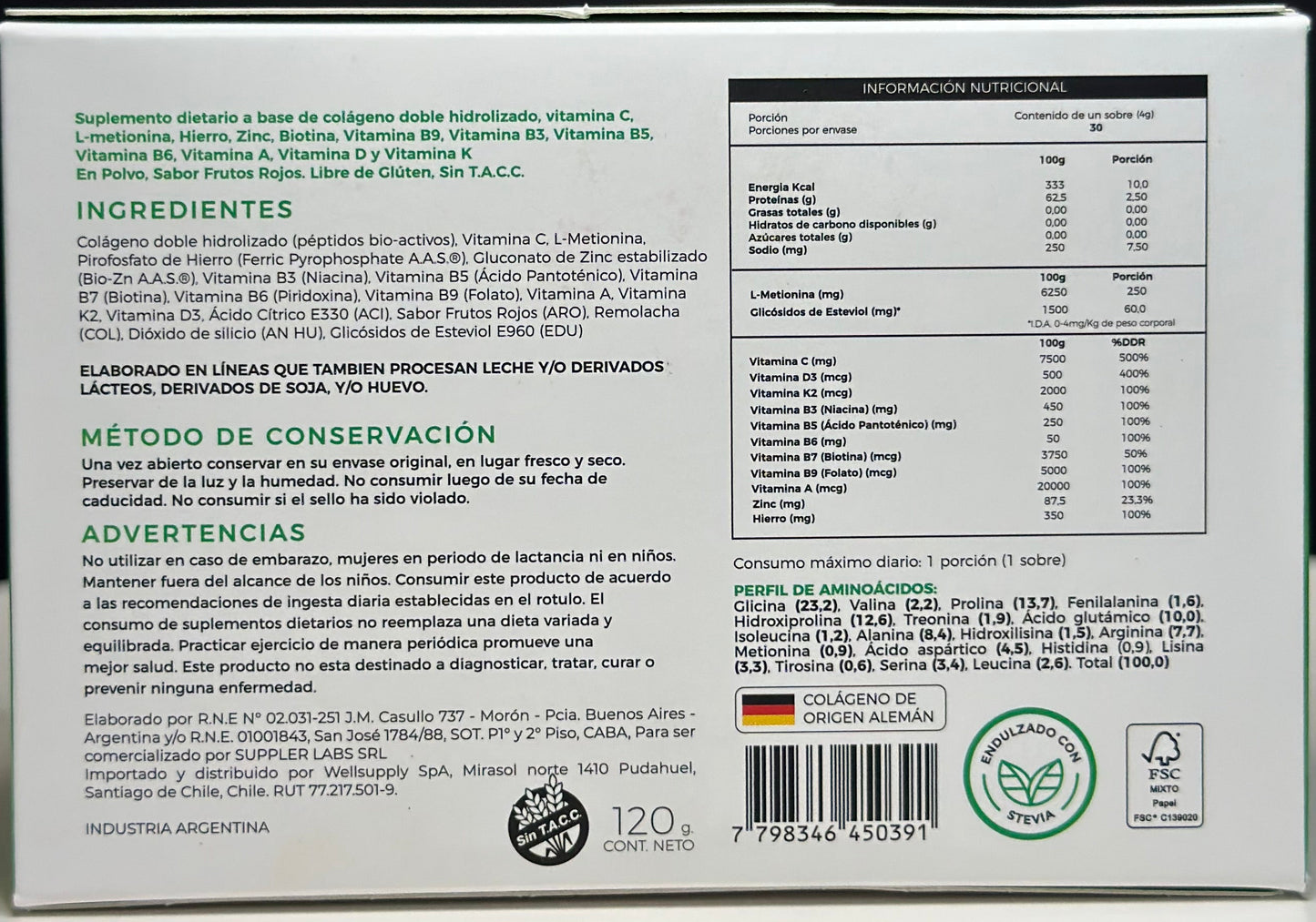 Colágeno Verde Giovegen (L-METIONINA + BIOTINA + HIERRO + VITAMINAS)