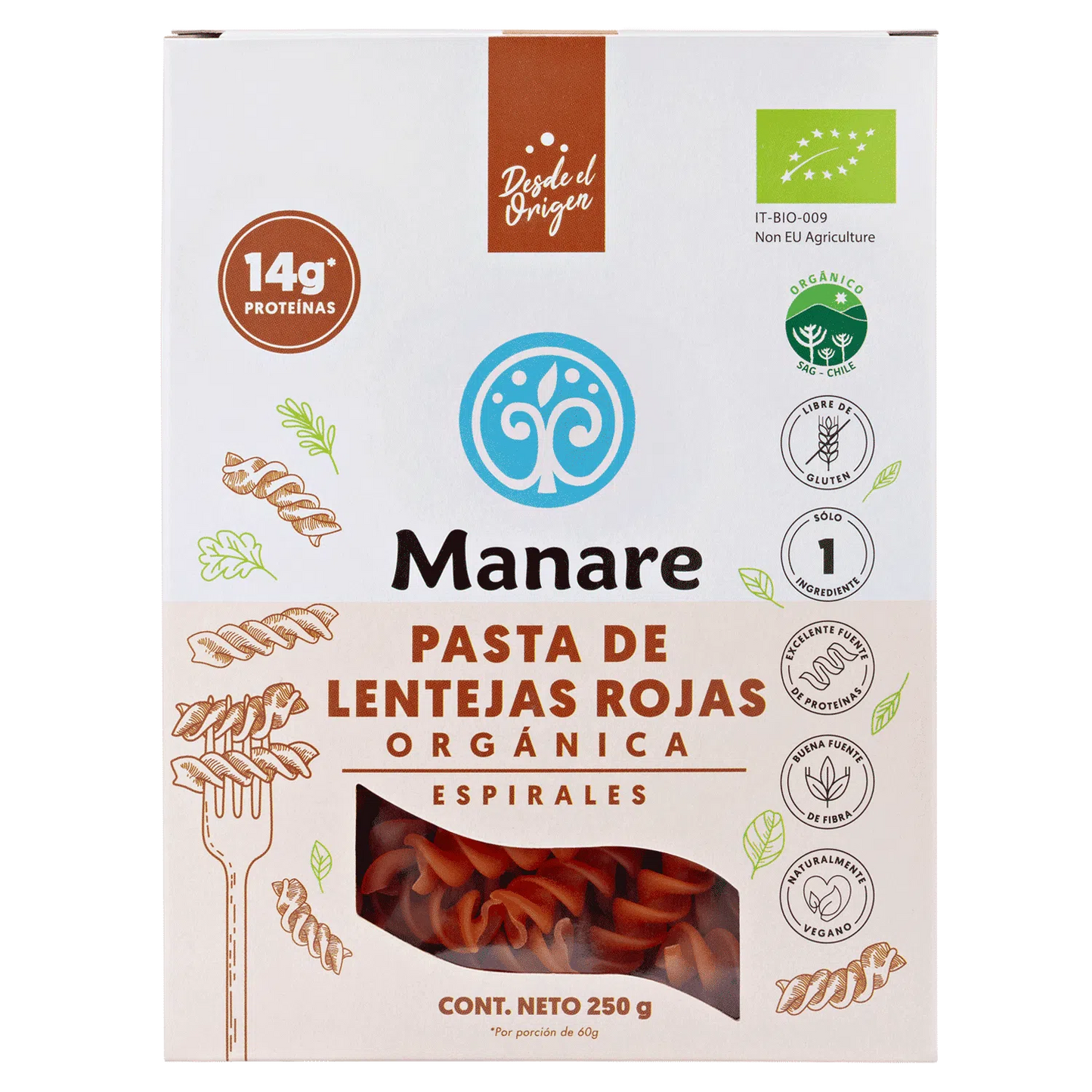 Espirales o pasta de lentejas rojas orgánicas 250grs
