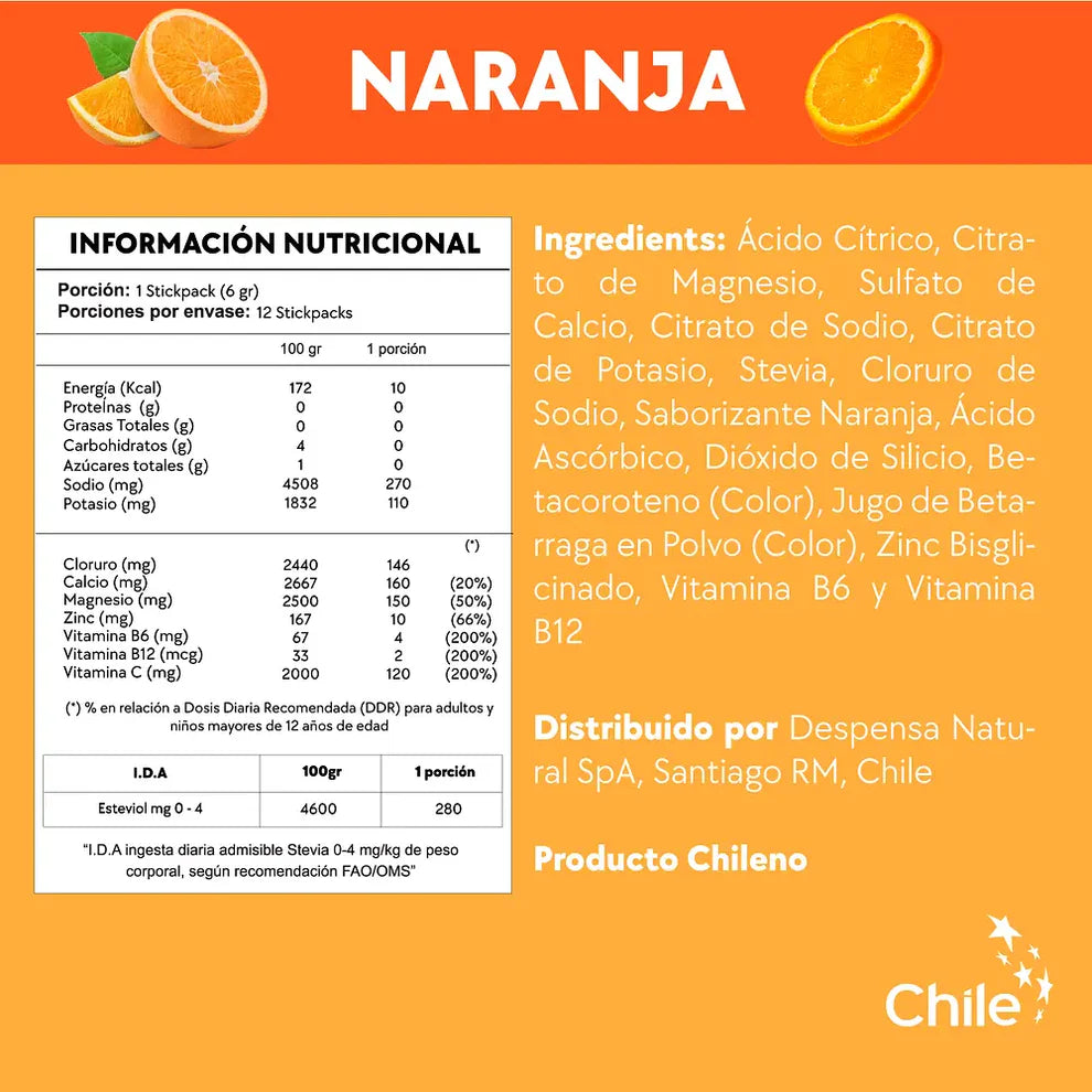 Caja de electrolitos por 30 sobres sabor naranja