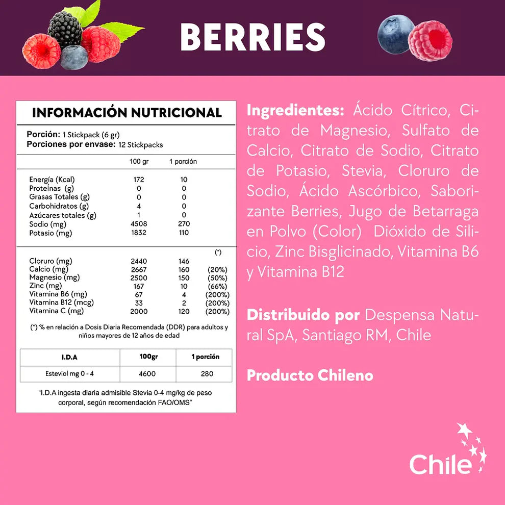 Caja electrolitos por 30 sobres sabor berries