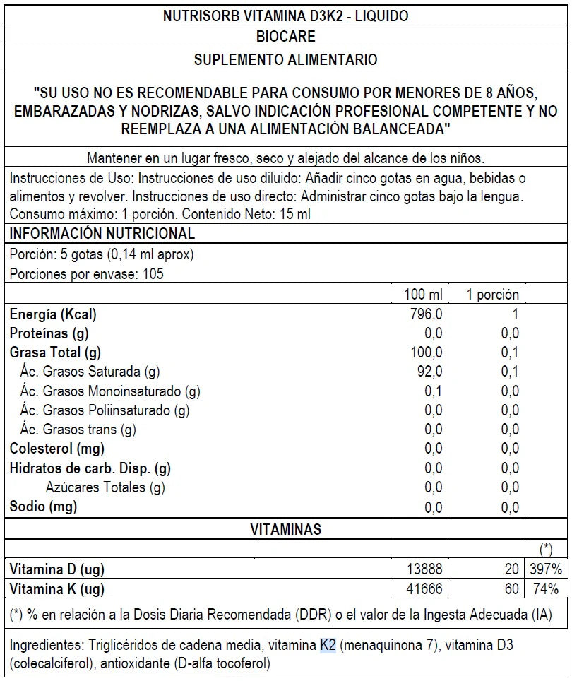 Vitaminas - Nutrisorb® Vitamina D3&K2 15 ml. Biocare