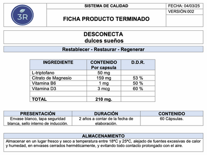 Desconecta 60 capsulas 3R (Magnesio, Triptofano, Vit D y Vit B6)