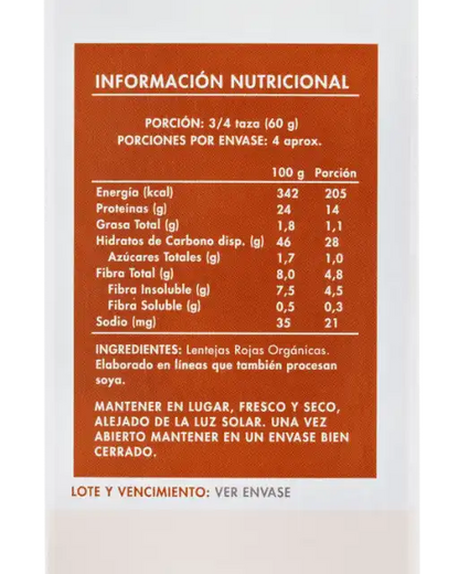 Espirales o pasta de lentejas rojas orgánicas 250grs