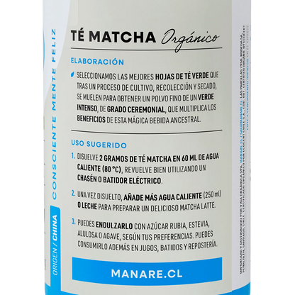 Té Matcha orgánico manare 100grs
