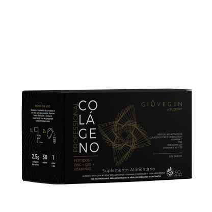 Colágeno profesional (negro) Giovegen, Peptidos + Zinc + Q10 + Vitaminas C-D-K-E