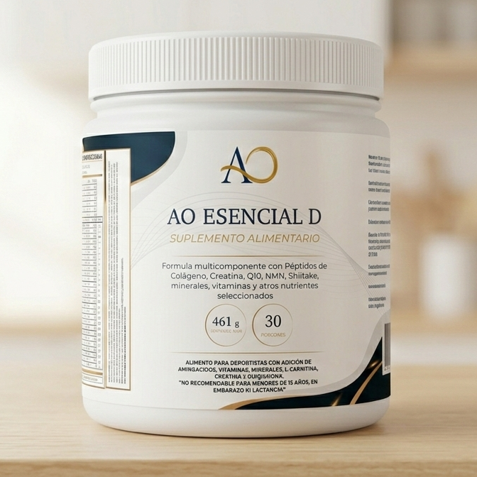 AO Esencial D (Día). Colágeno + Creatina + NMN + Shiitake + Mg + vitaminas y otros nutrientes seleccionados