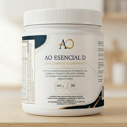 AO Esencial D (Día). Colágeno + Creatina + NMN + Shiitake + Mg + vitaminas y otros nutrientes seleccionados