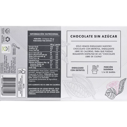 Chocolate sin azúcar 79% cacao orgánico 100 g