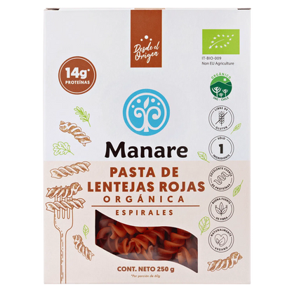 Espirales o pasta de lentejas rojas orgánicas 250grs
