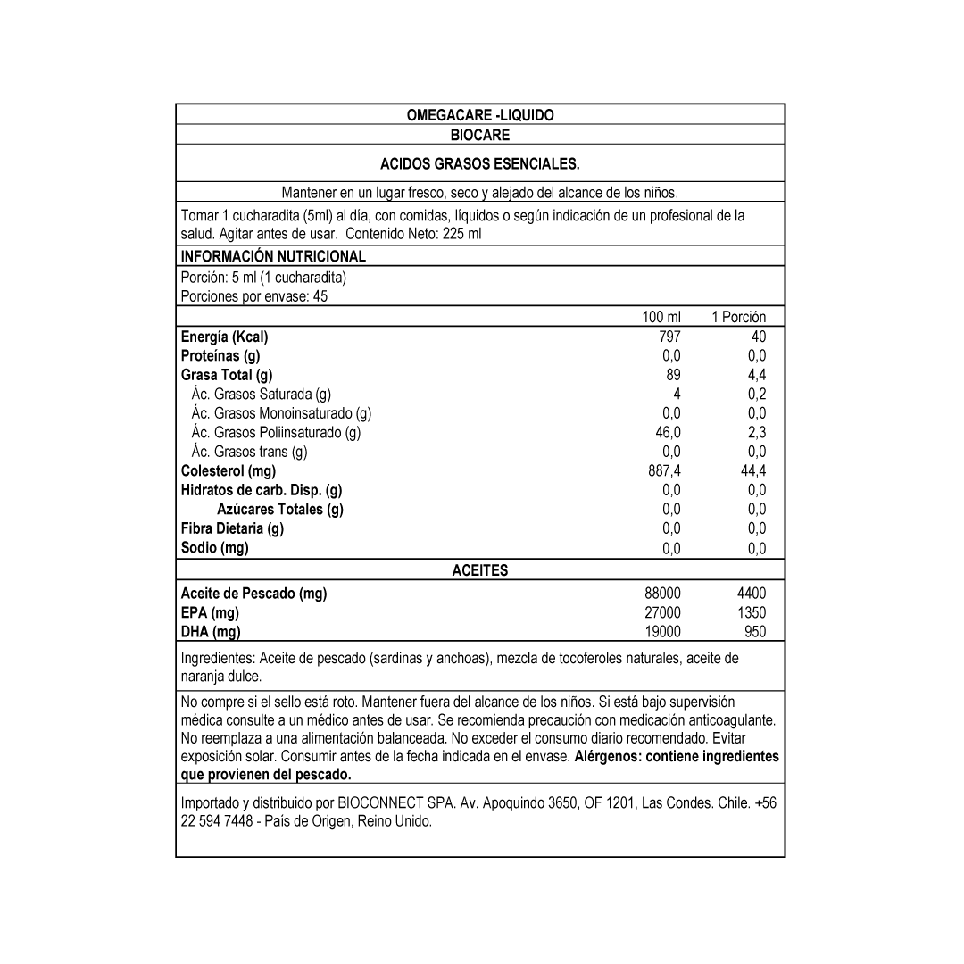 Omega 3 - OmegaCare - Aceite de pescado 225ml Biocare