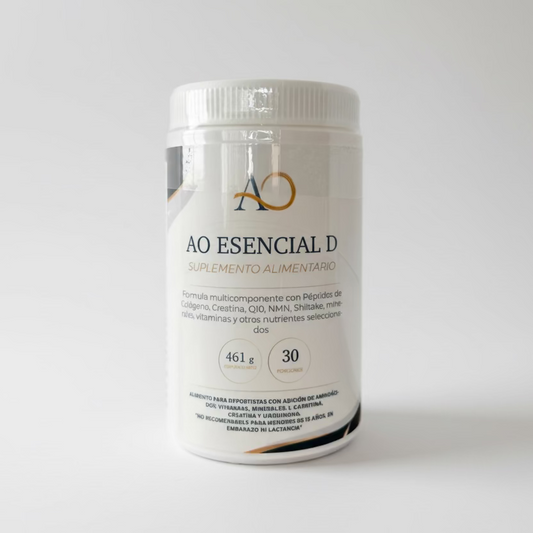 AO Esencial D (Día). Colágeno + Creatina + NMN + Shiitake + Mg + vitaminas y otros nutrientes seleccionados