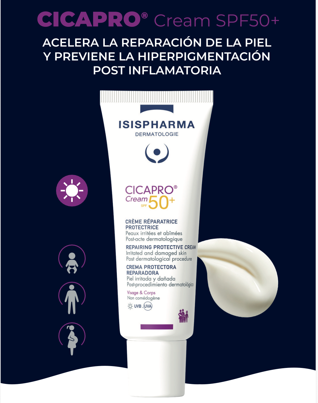 Cicapro Cream SPF 50+ Isispharma 40 ml, crema reparadora con protección solar muy alta