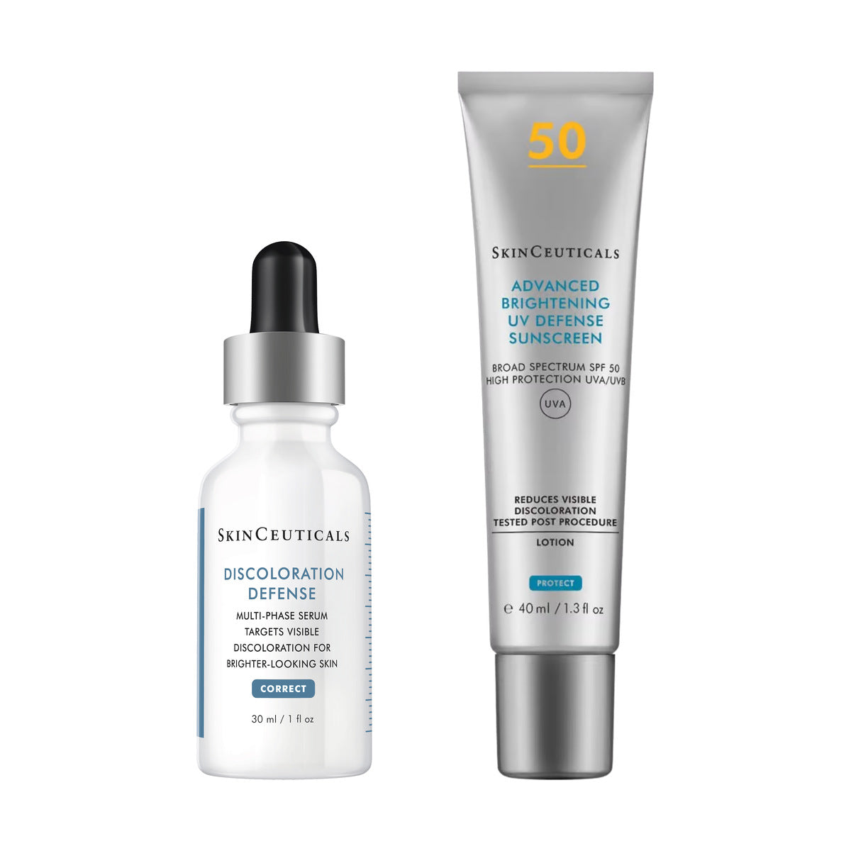 Pack Despigmentante SkinCeuticals: Discoloration Defense 30 ml y Advanced Brightening UV Defense SPF 50 40 ml