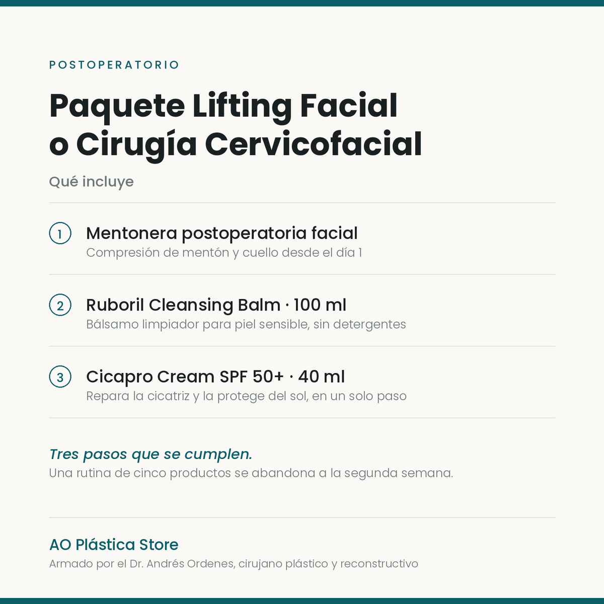 Qué incluye el Paquete Lifting Facial: mentonera, Ruboril Cleansing Balm y Cicapro Cream SPF 50+